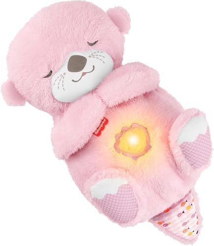 Fisher-Price Brinquedo para Bebê Soothe ‘n Snuggle Lontra, Pelúcia Rosa, Máquina de Som Portátil com Movimento de Respiração e Luzes para Recém-Nascidos a partir de 0 Meses, JLJ33