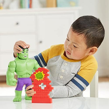 Homem-Aranha e seus amigos incríveis Marvel Power Smash Hulk Brinquedo pré-escolar, Figura de ação do Hulk de 25 cm com mudança de rosto, para crianças a partir de 3 anos