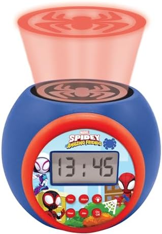 LEXIBOOK, Homem-Aranha e Seus Incríveis Amigos, Despertador com projetor, função soneca e alarme, luz noturna com temporizador, tela LCD, funciona a bateria, RL977SP1