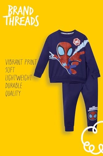 Conjunto de moletom infantil Marvel Homem-Aranha e Seus Incríveis Amigos – Moletom oficial azul-marinho e calça de moletom com punho, conjunto de moletom infantil rico em algodão, roupas do Homem-Aranha para crianças de 1 a 5 anos.