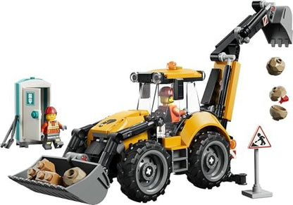 LEGO City Retroescavadeira Amarela - Brinquedo de Veículo de Construção - Trator com 2 Minifiguras, Caçamba Frontal e Retroescavadeira Funcionais - Ideia de Presente de Aniversário para Meninos a partir de 7 Anos - 60480
