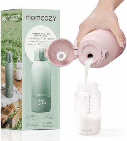 Aquecedor de Mamadeiras Portátil Momcozy para Viagem – Modos de Aquecimento Duplos para Leite Materno e Água, Aquecedor de Leite Portátil com Aquecimento Rápido e Bateria de Longa Duração, Grande Capacidade de 500 ml, Rosa