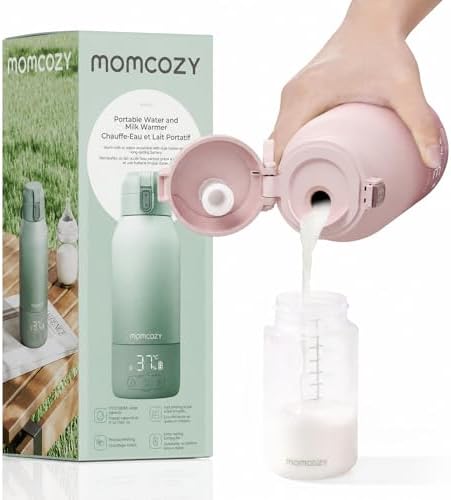 Aquecedor de Mamadeiras Portátil Momcozy para Viagem – Modos de Aquecimento Duplos para Leite Materno e Água, Aquecedor de Leite Portátil com Aquecimento Rápido e Bateria de Longa Duração, Grande Capacidade de 500 ml, Rosa