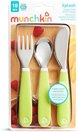 Munchkin Kit de Talheres Splash (Garfo, Faca e Colher) para Bebês e Crianças Pequenas | Conjunto com 3 Peças | Verde