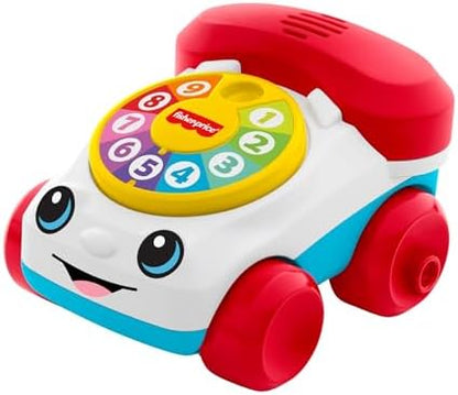 Fisher-Price Carrinho de brinquedo Baby com telefone que fala, empurre e emita sons para estimular o desenvolvimento de bebês a partir de 6 meses, JKD56