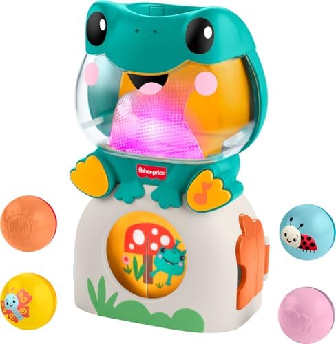 Fisher-Price Brinquedo Baby: Sapo Musical com Luzes e Rolamentos, Bolas que Caim e 3 Bolas para Desenvolvimento Infantil (A partir de 6 Meses), JLB96