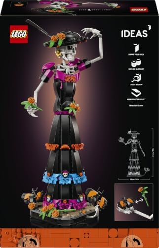 LEGO Ideas La Catrina – Kit de modelo para adultos, inclui figura de esqueleto com flores artificiais e borboletas-monarca – Decoração de Día de los Muertos – Ideia de presente "faça você mesmo" – 21372