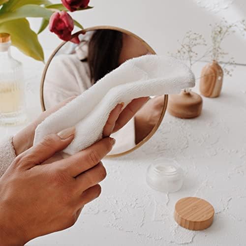 Pacote com 25 Toalhinhas de Bambu Reutilizáveis (Rosto e Bebê) – Toalhas de Flanela Macia de 20 cm x 20 cm com Bolsa Decorativa e Estilosa de 100% Algodão – Essenciais para Recém-Nascidos
