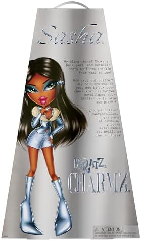 Bratz Charmz Sasha - Boneca Fashion com Pulseira de Berloques Colecionável, Inclui Roupa e Acessórios, Vem em uma Embalagem Ideal para Exibição, Personalize e Colecione