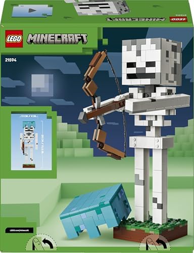 LEGO Minecraft Esqueleto - Figura com Capacete de Diamante, Arco e Flecha e Base de Grama para Decoração de Quarto Infantil - Presente Gamer para Meninos, Meninas e Fãs a partir de 10 Anos - 21594
