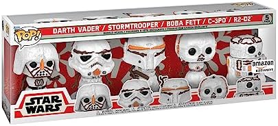 Funko POP! Star Wars: Edição de Natal - Darth Vader, Stormtrooper, Boba Fett, C-3PO, R2-D2 e Bonecos de Neve - Pacote com 5 - Exclusivo da Amazon - Figuras de Vinil Colecionáveis - Ideia de Presente - Produto Oficial - Para Fãs de Filmes