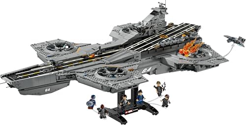 LEGO ǀ Marvel S.H.I.E.L.D. Helicarrier - Kit de Modelo de Porta-Aviões para Adultos - 6 Minifiguras incluindo Capitão América e Nick Fury - Decoração de Prateleira DIY - Presente dos Vingadores para Fãs - 76354
