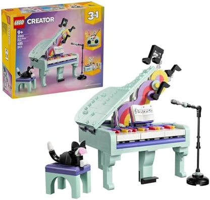 LEGO Creator 3 em 1 Piano Musical Decorativo com Brinquedo de Gato - Kit de Modelo Retrô que se Transforma em Rádio ou Toca-Discos - Decoração DIY para Quarto Infantil - Presente de Aniversário para Meninas e Meninos a partir de 9 Anos - 31392