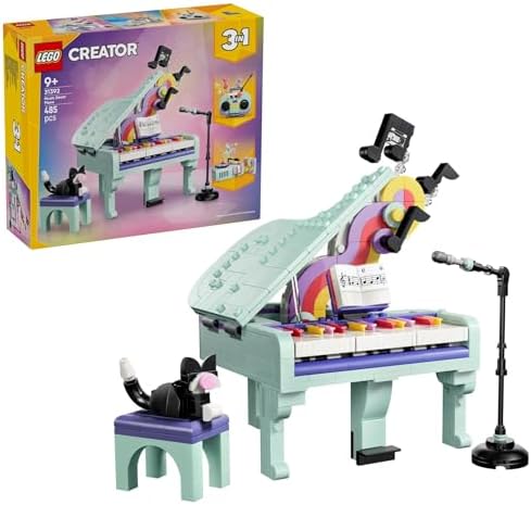 LEGO Creator 3 em 1 Piano Musical Decorativo com Brinquedo de Gato - Kit de Modelo Retrô que se Transforma em Rádio ou Toca-Discos - Decoração DIY para Quarto Infantil - Presente de Aniversário para Meninas e Meninos a partir de 9 Anos - 31392