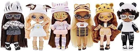 NA NA Fuzzy Surprise Série 1 - Catie CAT - Boneca Fashion Articulada de 18 cm - Inspirada em Gatos com Corpo Aveludado, Gorro, Óculos, Roupa e Sapatos - Brinquedo para Crianças a partir de 4 Anos