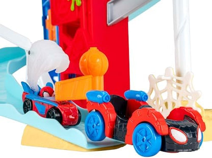 Conjunto de Pista de Construção Caótica do Homem-Aranha e Seus Incríveis Amigos da MARVEL - Pista de corrida dupla de 60 cm de altura com tirolesa, áreas de recreação e veículos exclusivos.