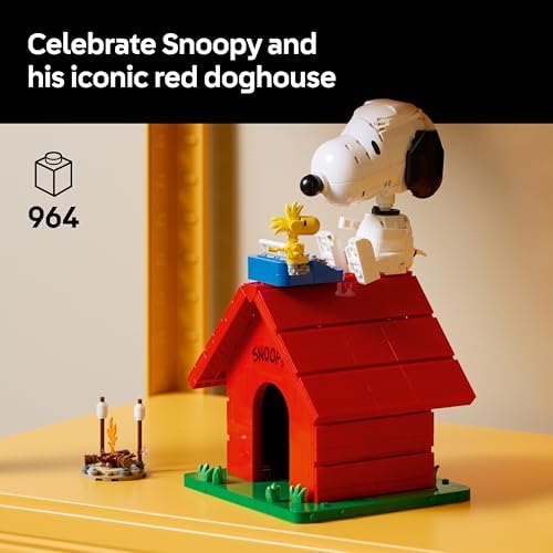 LEGO Ideas Peanuts: Casinha do Snoopy - Kit de Modelo para Exibição para Adultos com Figuras do Snoopy e do Woodstock - Decoração DIY para Prateleira ou Mesa - Presente Nostálgico para Fãs de Quadrinhos - 21368