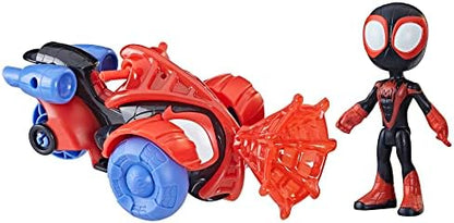 Homem-Aranha e Seus Incríveis Amigos Marvel Miles Morales Homem-Aranha Techno Racer Brinquedo, Figura de Ação com Veículo e Acessório, Brinquedos Pré-escolares