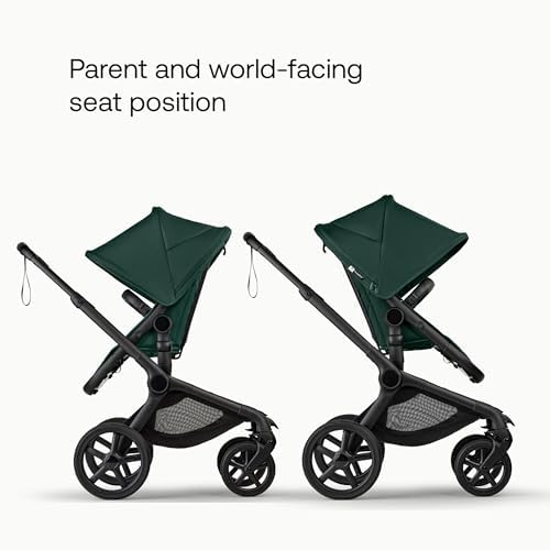 Bugaboo Carrinho de Bebê Fox 5 Renew All-Terrain, 2 em 1, com Suspensão Total, Fácil de Dobrar, Assento Extensível para Crianças, Manobrabilidade com Uma Só Mão, Chassi Preto e Capota Verde Samambaia
