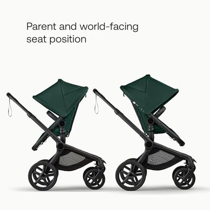 Bugaboo Carrinho de Bebê Fox 5 Renew All-Terrain, 2 em 1, com Suspensão Total, Fácil de Dobrar, Assento Extensível para Crianças, Manobrabilidade com Uma Só Mão, Chassi Preto e Capota Verde Samambaia