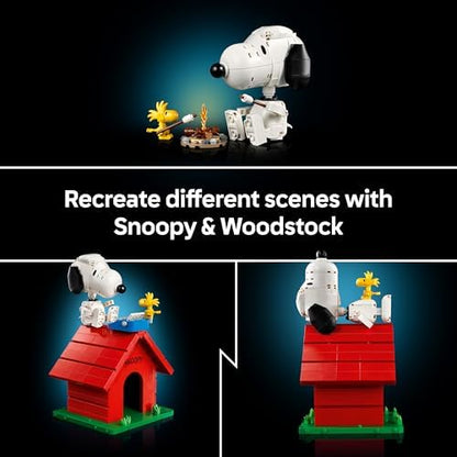 LEGO Ideas Peanuts: Casinha do Snoopy - Kit de Modelo para Exibição para Adultos com Figuras do Snoopy e do Woodstock - Decoração DIY para Prateleira ou Mesa - Presente Nostálgico para Fãs de Quadrinhos - 21368