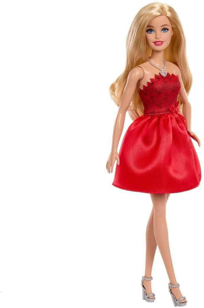 Barbie Mattel 80º Aniversário, Vermelha Rubi, Boneca Fashion Loira, Vestindo Vestido Vermelho com Sapatos e Colar Prateados, Brinquedo Colecionável, JGD25