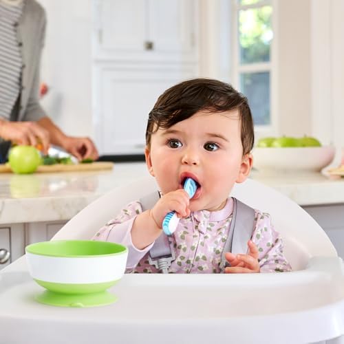 Colheres de Introdução Alimentar em Estágios Munchkin Gentle Dip | Para Bebês a partir de 4 Meses | Ideal para Baby-Led Weaning (BLW) | Design Ergonômico | Livre de BPA | Azul e Verde | Kit com 3