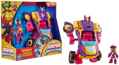 Marvel Homem de Ferro e seus Incríveis Amigos Ironheart - Traje Mecânico e Veículo 2 em 1, Figura de Ação e Veículo de Brinquedo, Roxo