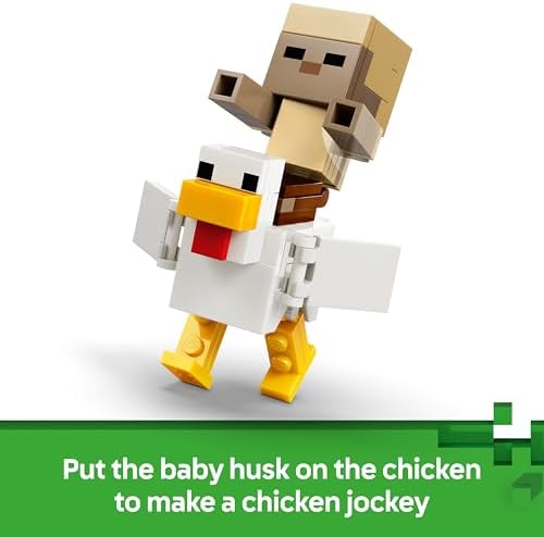 LEGO Minecraft Ataque no Deserto do Cavaleiro Galinha - Brinquedo com 6 figuras, incluindo Golem de Ferro e Lobo Bebê - Decoração para Quarto Infantil - Presente Gamer para Meninos, Meninas e Fãs a partir de 9 Anos - 21592
