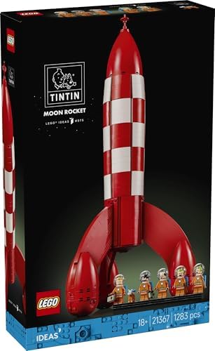 LEGO Ideas Foguete Lunar do Tintim - Kit de Modelo de Nave Espacial para Adultos - Conjunto de Exibição com 5 Minifiguras e Figura do Cão Milu para Decoração de Mesa DIY - Ideia de Presente Nostálgica para Fãs de Quadrinhos - 21367