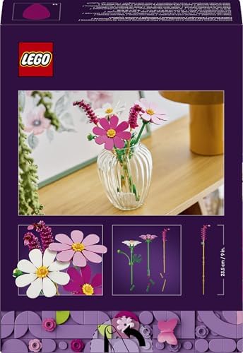 LEGO Botanicals Cosmos Flowers - Buquê de flores artificiais com 3 cosmos artificiais e 2 hastes de capim-fonte - Decoração DIY para quarto infantil - Presente de aniversário para meninas a partir de 9 anos e adultos - 11514