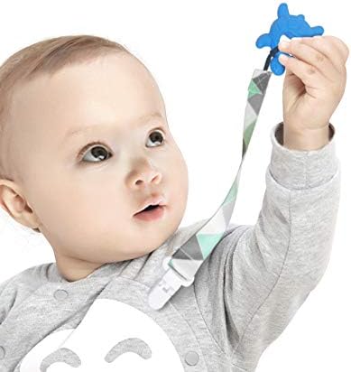 PandaEar Conjunto de 4 prendedores de chupeta | Prendedores universais para chupeta com fecho de plástico para todos os mordedores e chupetas de bebê, cor sólida