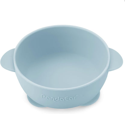 PandaEar Conjunto de 3 Tigelas de Silicone com Ventosa e Tampa para Bebês | Tigela de Silicone Antivazamento para Comida de Bebê, Crianças e Bebês | Tigelas Macias, Seguras e Livres de BPA, próprias para Alimentos (Azul, Marrom e Bege)