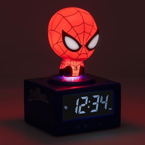 Despertador digital Paladone Marvel Homem-Aranha com luz noturna e música, decoração oficial licenciada do MCU para quarto de crianças e adolescentes, funciona a bateria, rosa.