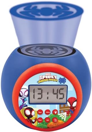 LEXIBOOK, Homem-Aranha e Seus Incríveis Amigos, Despertador com projetor, função soneca e alarme, luz noturna com temporizador, tela LCD, funciona a bateria, RL977SP1