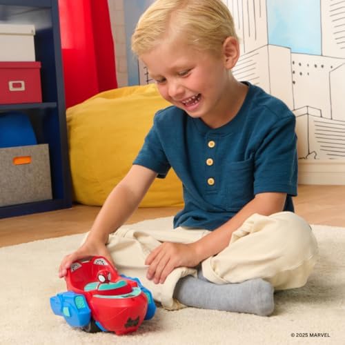 Homem-Aranha e Seus Incríveis Amigos - Veículo Transformável Onda de Teia do Homem-Aranha - Veículo 2 em 1 de 23 cm com Rodas Livres e Lançadores de Dardos de Teia