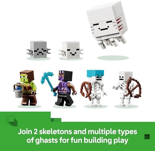 LEGO Minecraft Estação Ghast - Brinquedo com 8 figuras, incluindo 2 esqueletos e 4 Ghasts com acessórios - Decoração para quarto infantil - Presente para gamers a partir de 9 anos - 21597