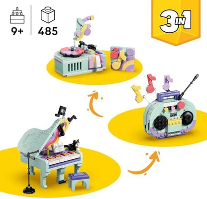 LEGO Creator 3 em 1 Piano Musical Decorativo com Brinquedo de Gato - Kit de Modelo Retrô que se Transforma em Rádio ou Toca-Discos - Decoração DIY para Quarto Infantil - Presente de Aniversário para Meninas e Meninos a partir de 9 Anos - 31392