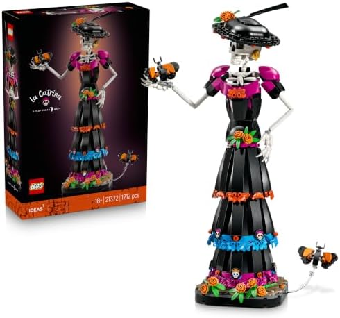 LEGO Ideas La Catrina – Kit de modelo para adultos, inclui figura de esqueleto com flores artificiais e borboletas-monarca – Decoração de Día de los Muertos – Ideia de presente "faça você mesmo" – 21372