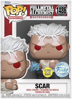 Funko POP! Animation: FMA: B - Scar - Brilha no Escuro - Fullmetal Alchemist: Brotherhood - Exclusivo da Amazon - Figura de Vinil Colecionável - Ideia de Presente - Produto Oficial - Brinquedos para Crianças e Adultos