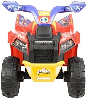Mini Quadriciclo Infantil do Homem-Aranha - Carrinho Elétrico Infantil Oficial Licenciado - Brinquedo Elétrico 6V - Marchas para Frente e Ré, Pneus Robustos e Adesivos Incríveis dos Amigos, Brinquedo Seguro para Crianças - Brinquedos do Homem-Aranha