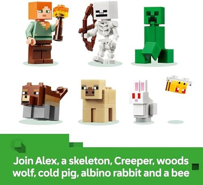 LEGO Minecraft Primeira Noite de Aventura - Brinquedo Interativo com 7 Figuras, incluindo Alex, Creeper, Esqueleto e Lobo da Floresta - Presente Gamer para Meninos e Meninas a partir de 8 Anos - 21593