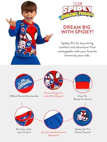 Pijama Marvel Homem-Aranha e Seus Incríveis Amigos | Conjuntos de Pijama Infantil | Pijama do Homem-Aranha | Produto Oficial do Homem-Aranha | Tamanhos de 2 a 8 anos