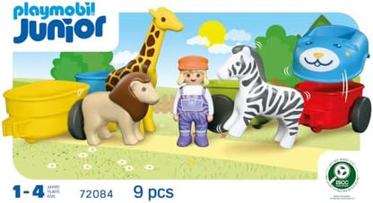 Playmobil | JUNIOR | Trem dos Animais | Trem colorido com animais, 4 vagões e cabine do condutor | Para crianças a partir de 1 ano | 72084