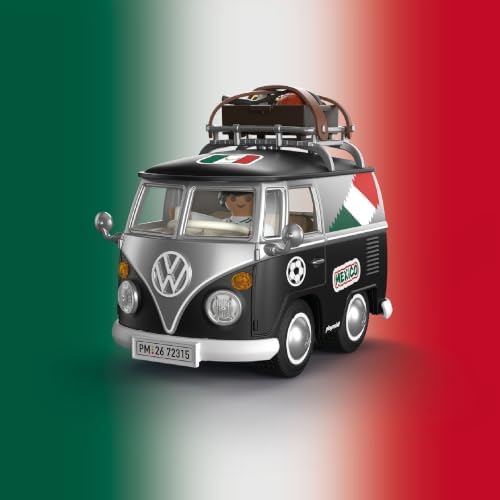 PLAYMOBIL | Volkswagen | Volkswagen T1 Camper Edição MEX | Camper retrô com equipamentos esportivos, bagageiro de teto e cartela de adesivos | Para crianças a partir de 4 anos | 72315