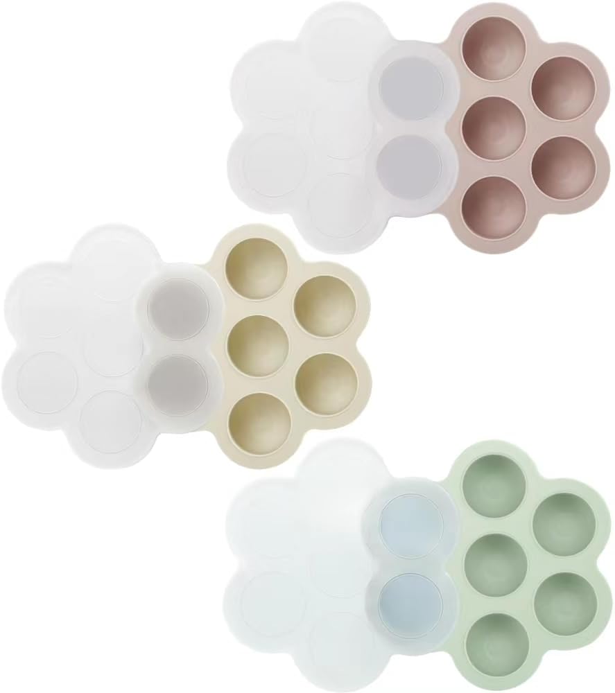 PandaEar Conjunto de 3 Bandejas de Silicone para Congelamento de Comida de Bebê com Tampas, Formas de Gelo para Congelador, Bandeja para Alimentos de Bebê em Fase de Introdução Alimentar,