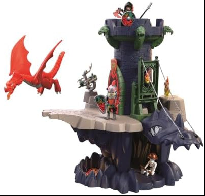 Playmobil | Cavaleiros | Torre dos Cavaleiros do Dragão | Torre com dragão, ponte levadiça e caverna com cabeça de dragão | Brinquedo de castelo de cavaleiros para crianças a partir de 4 anos | 72113