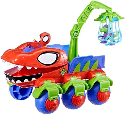 Brinquedo interativo do Homem-Aranha e seus incríveis amigos da Hasbro, o Dinowebs Crawler da Marvel, para crianças. Conjunto de figuras.