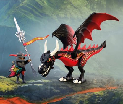 Playmobil | Cavaleiros | Dragão Negro | Grande Dragão que Cospe Fogo com Função de Disparo e Cavaleiro | Brinquedo de Dragão para Crianças a partir de 4 Anos | 72114