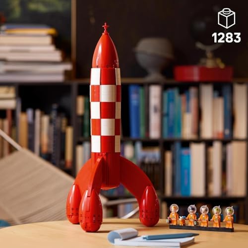 LEGO Ideas Foguete Lunar do Tintim - Kit de Modelo de Nave Espacial para Adultos - Conjunto de Exibição com 5 Minifiguras e Figura do Cão Milu para Decoração de Mesa DIY - Ideia de Presente Nostálgica para Fãs de Quadrinhos - 21367